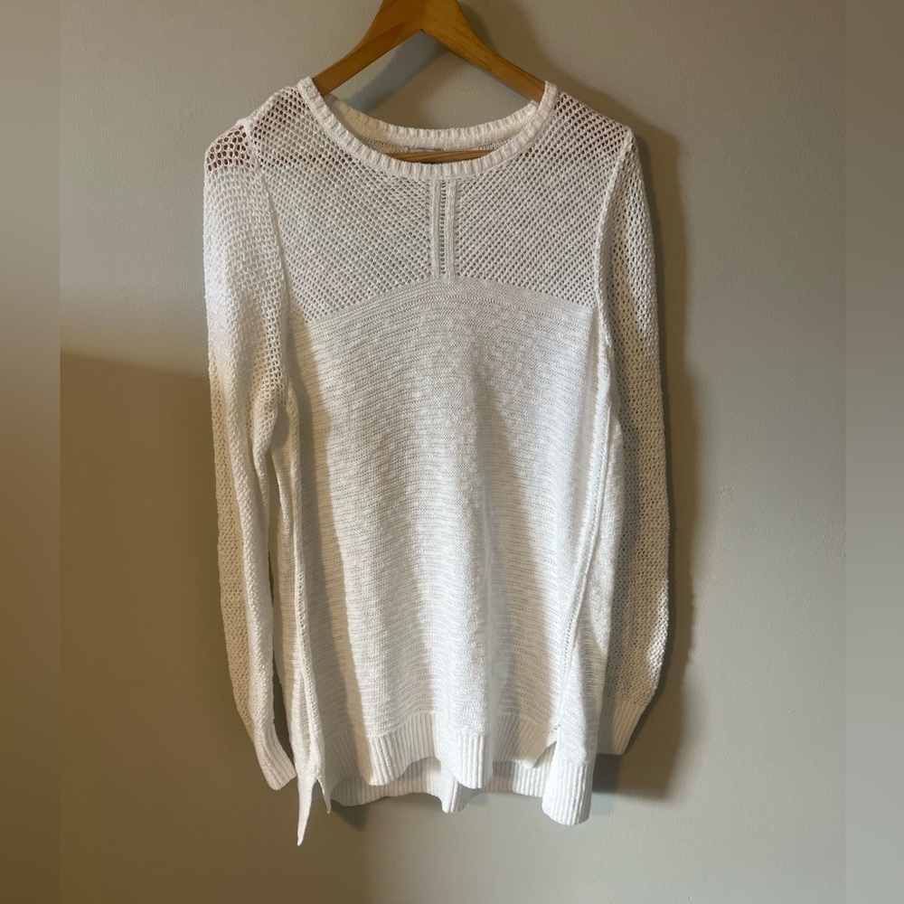 Vintage L.L. Bean Tunic Sweater White Long Sleeve Pullover 100% Cotton Large
